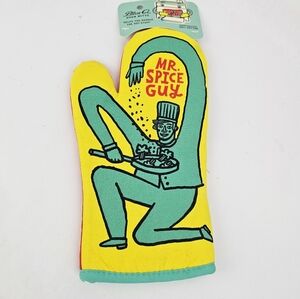 Blue Q Yellow & Teal Oven Mitt with Retro Graphic